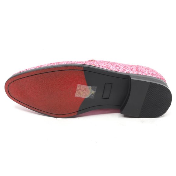 Pink Glitter Men's Vintage Designer Classic Smoking Dress Tuxedo Loafers Shoes - Picture 5 of 6